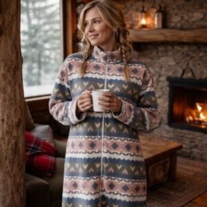 Vtg Robe Womens L Polar Fleece Southwestern Print Full Zip Front Pockets Warm